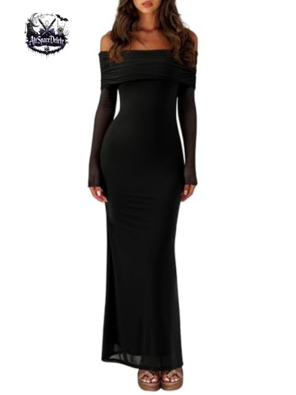 Off Shoulder Long Sleeve Bodycon Maxi Dress Formal Evening